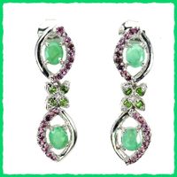 ♛ Smaragd / Chrome Diopside / Rhodolith 925 Silber Ohrhänger