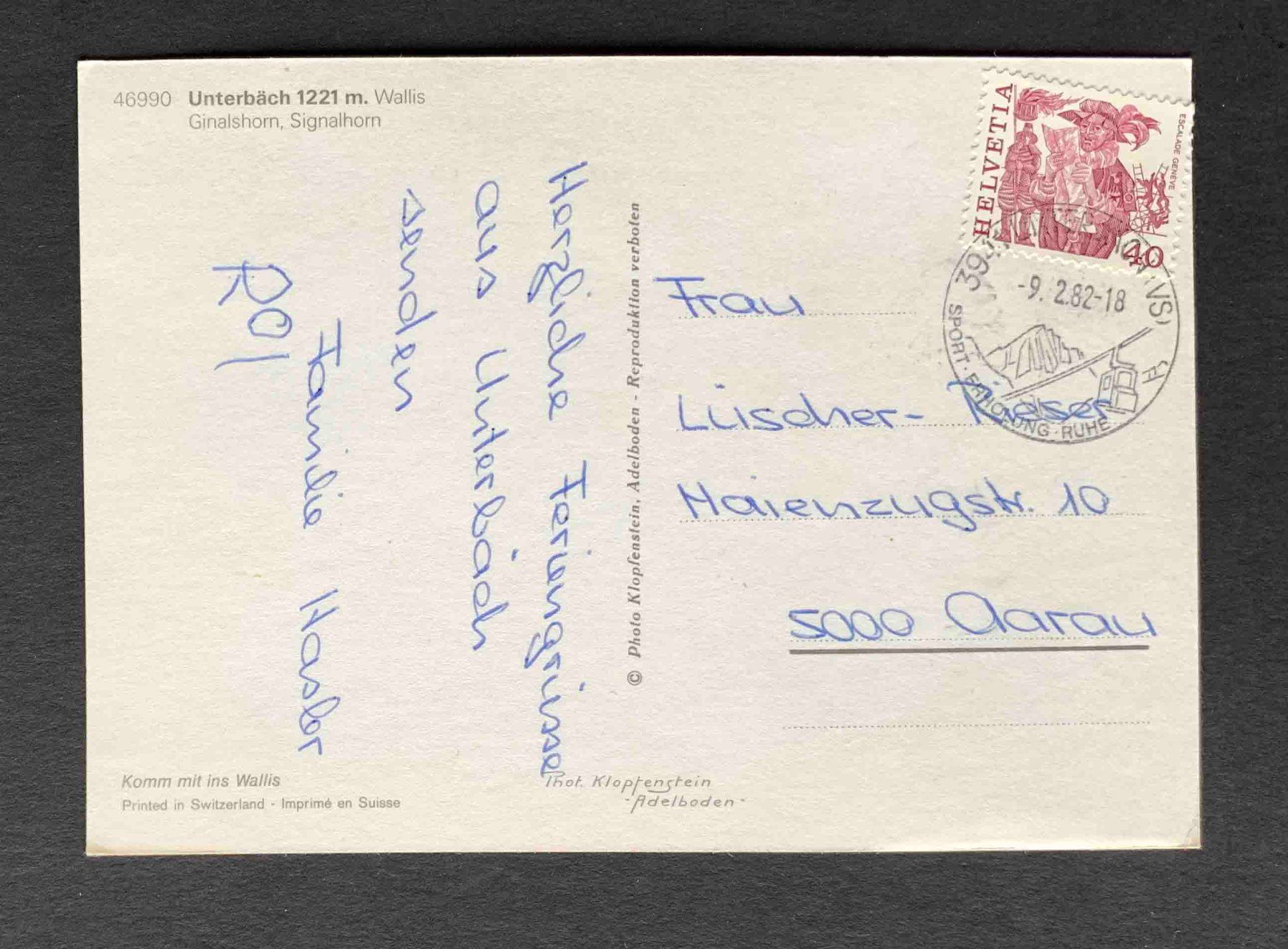 Cartoline postali: AK Unterbäch Wallis Ginalshorn Signalhorn – Usato da Goldau venduto da artelier1 1