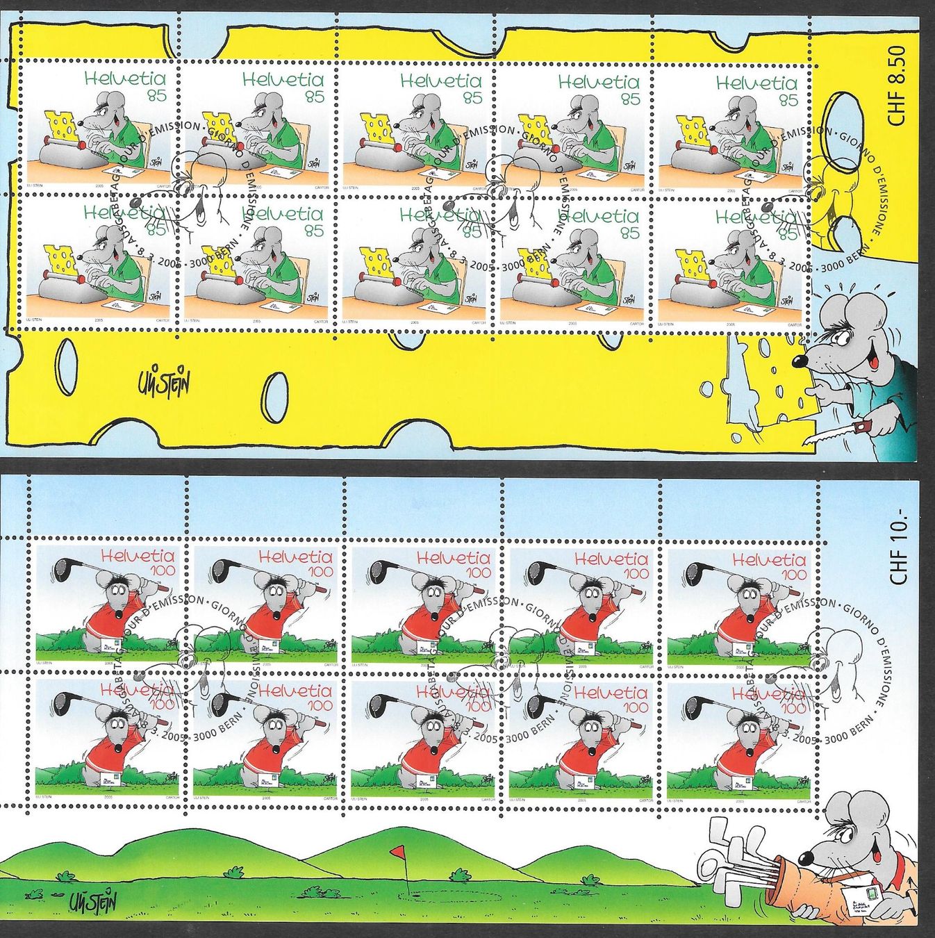 Tutti i francobolli: Kleinbogen Serie 1158 - 1159 Comics Uli Stein ET 8.3.2005 – Usato da Olten venduto da clotaldi