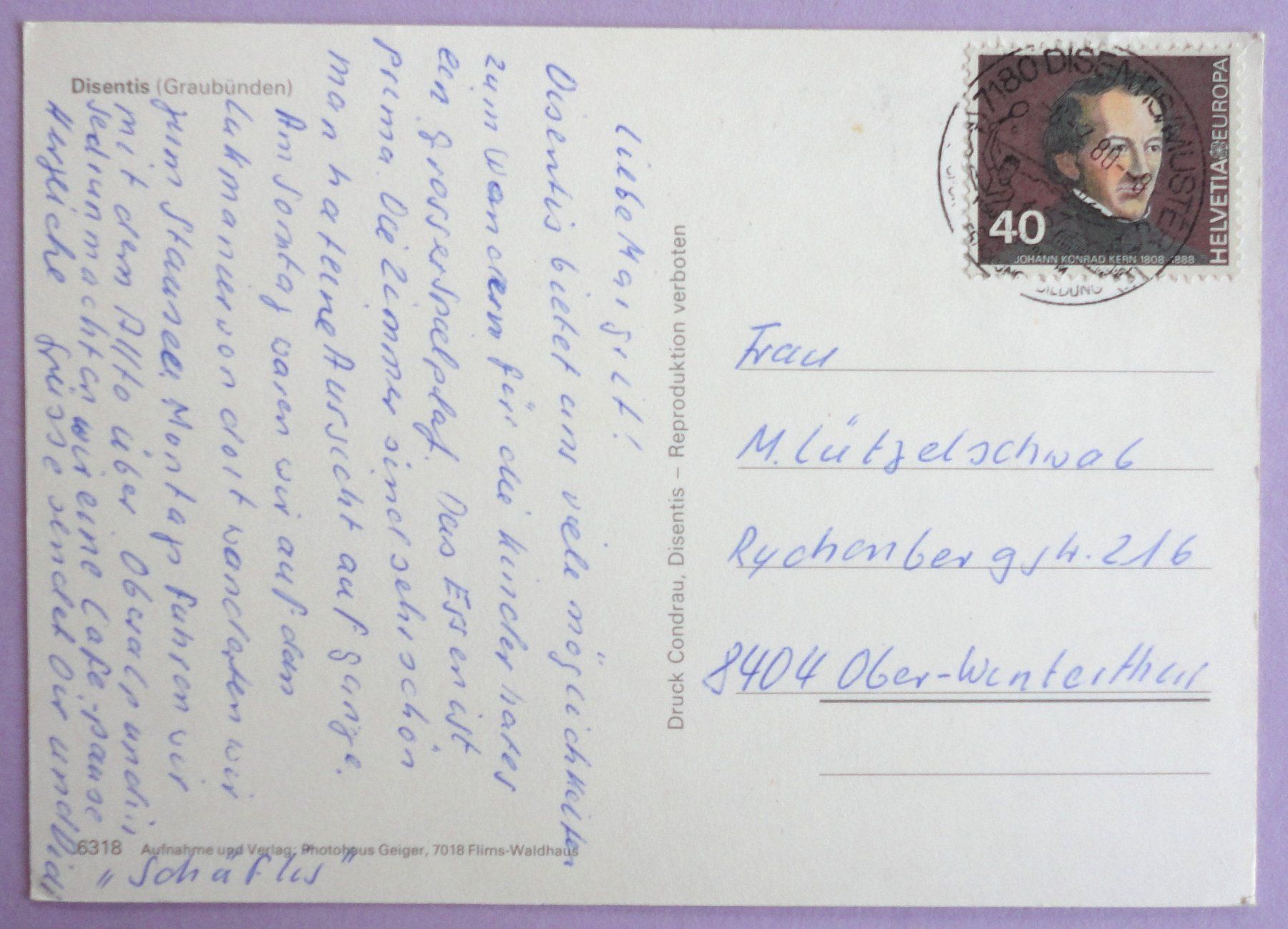 Cartoline postali: Disentis (GR) – Usato da Fétigny venduto da Billy2miny 1