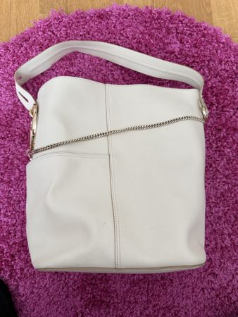 Borbonese Ledertasche Weiss mit schickem Goldring, ideal Frü