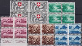 1952, B56-B60 Satz Viererblöcke postfrisch **/*, Kat: 68.-