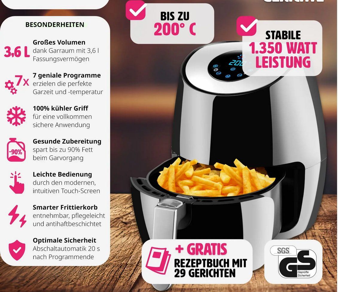 Elettrodomestici da cucina: Heissluftfritteuse Mitch 3,6 l, LED-Touchscreen mit 7 Progr – Nuovo (secondo la descrizione) da Steinhausen venduto da Retourenprofis 1