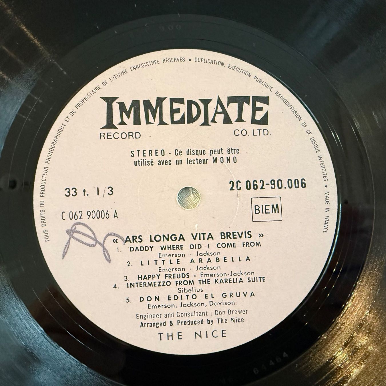 Schallplatten: THE NICE - "ARS LONGA VITA BREVIS" – Gebraucht aus Zürich von fehlton 3
