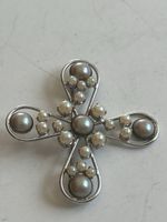 Broschen Anhänger Kreuz Perlen Schmuck Vintage (S28)
