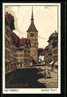 Steindruck-AK Alt-Aarau, Blick zum Obert