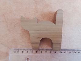 Süsse Holzkatze Deko Figur Handarbeit 10cm