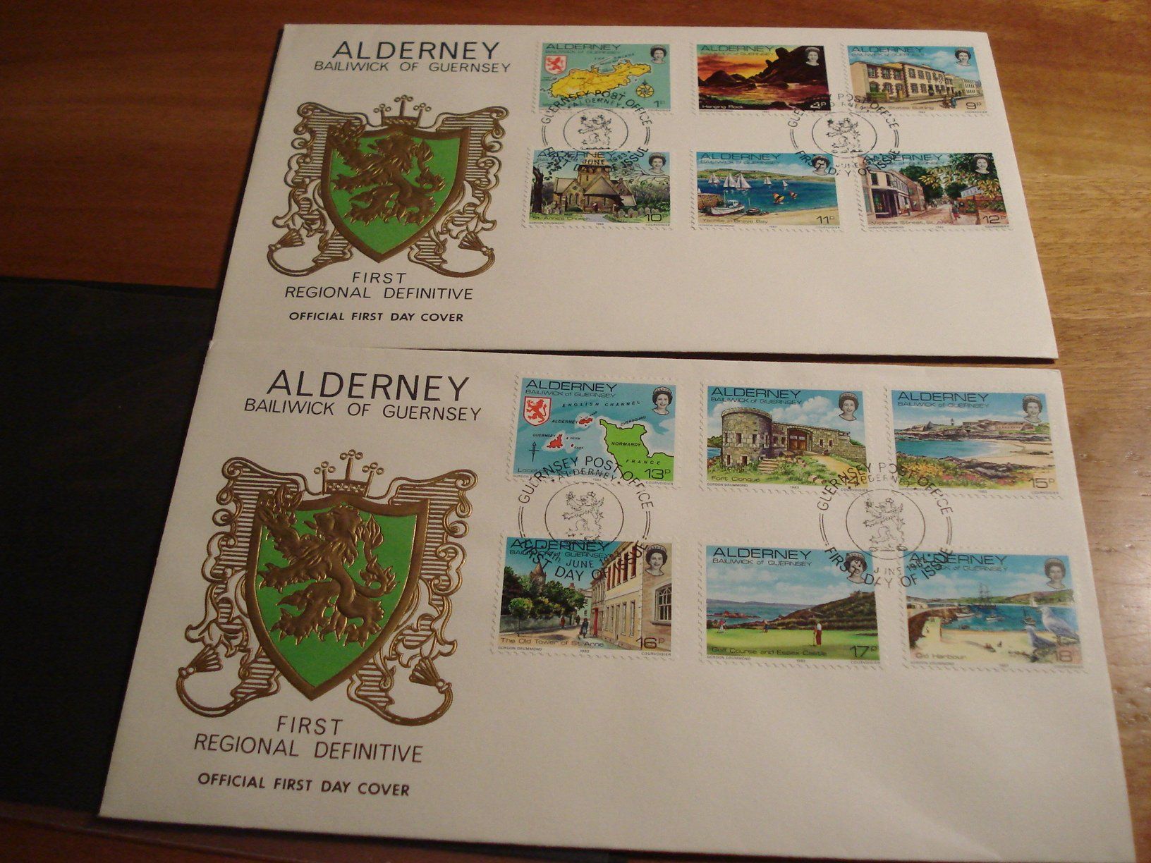 Tutti i francobolli: Alderney 2 FDC 1984, Satz Dauermarken – Usato da Niederwil AG venduto da morostahu