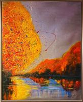 Abstraktes Herbstbild, Original Gemälde mit Rahmen