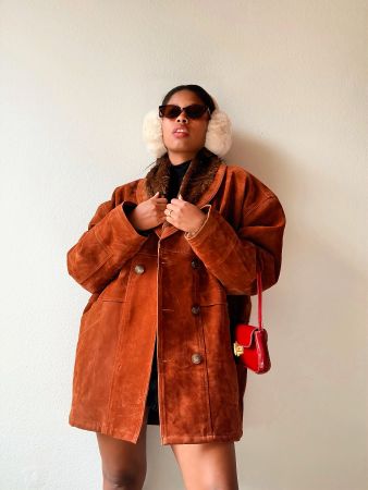 Vintage Jacke im Wildleder-Look mit Fellfutter Made in Italy