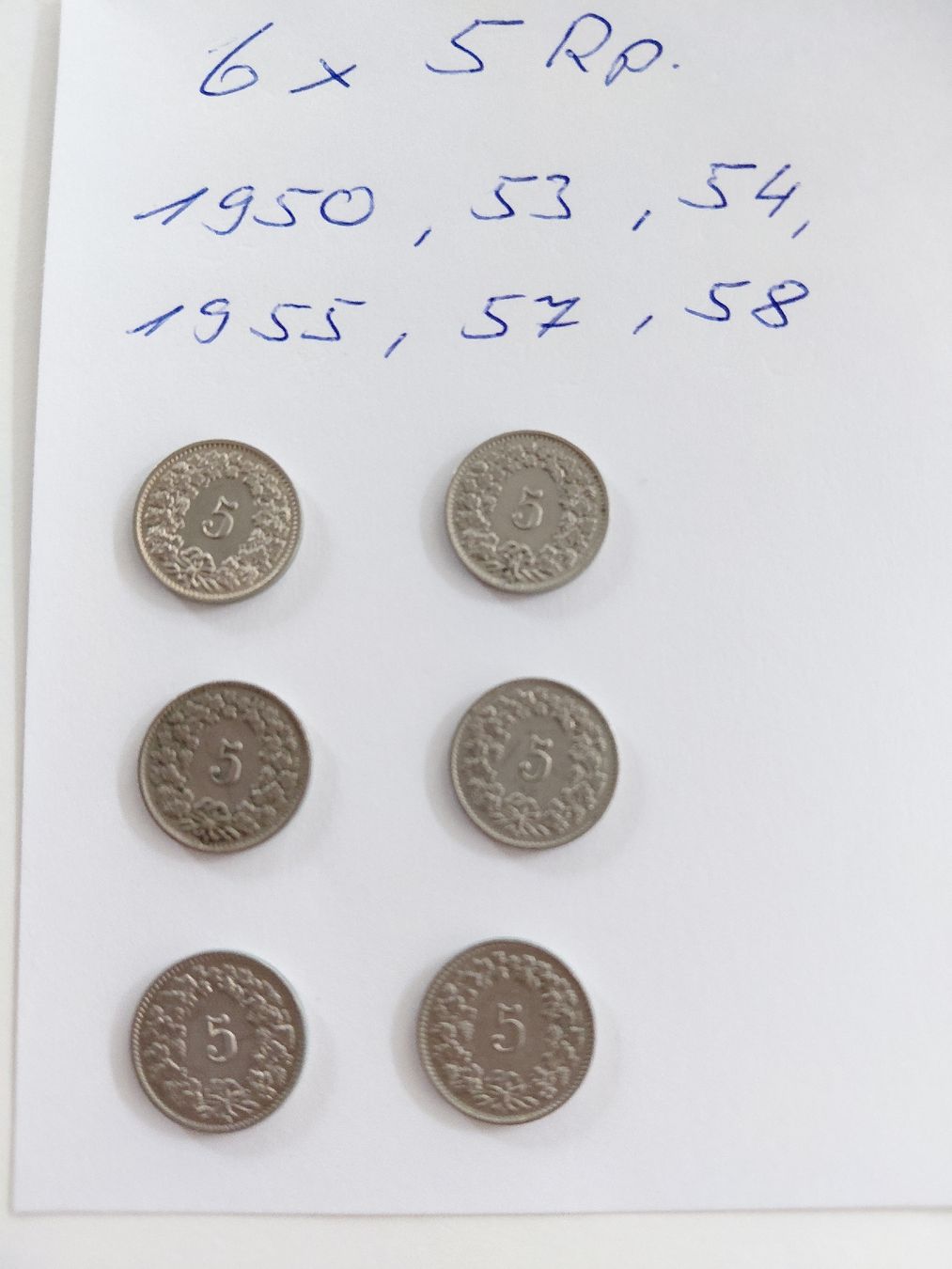 Tutti le monete: 6x 5 Rappen 1950 bis siehe Bilder – Usato da Bonaduz venduto da topolino052 1