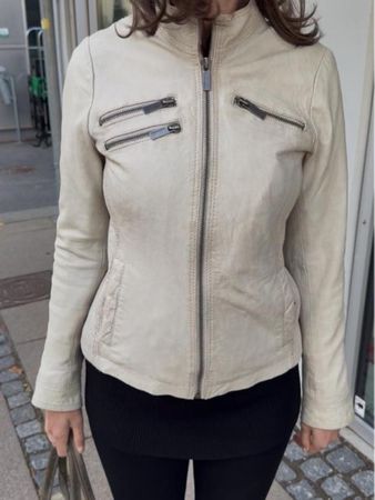 Lederjacke Beige Weiss Silber 