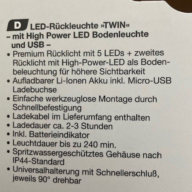Fischer Ersatzteile: FISCHER LED-Rückleuchte "TWIN" – Neu und originalverpackt aus Cham von I7I7 1
