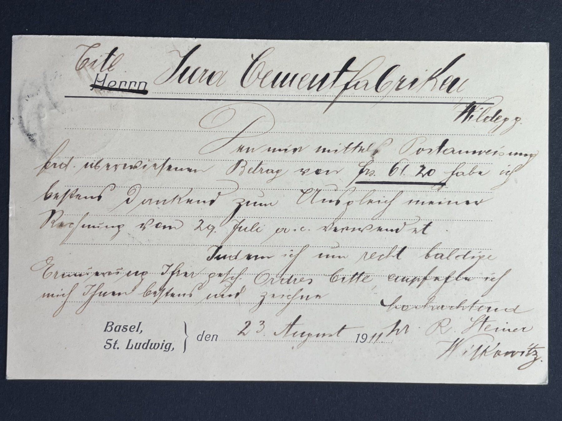 Tutti i francobolli: Postkarte Robert Steiner, Basel – Usato da Steg VS venduto da _vinci_ 1