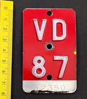 VD 87 / Velonummer Kanton Waadt / Vintage