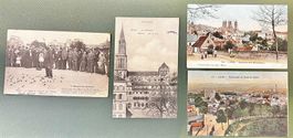 4  CP de France: Laon, Strasbourg, Charmeur d'Oiseaux (1905)
