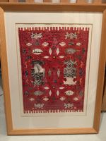 Gerahmtes Kunstwerk mit orientalischen Motiven, Rot/Weiss