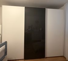 Kleiderschrank / Schwebetürenschrank 275 cm – Weiß / Anthraz