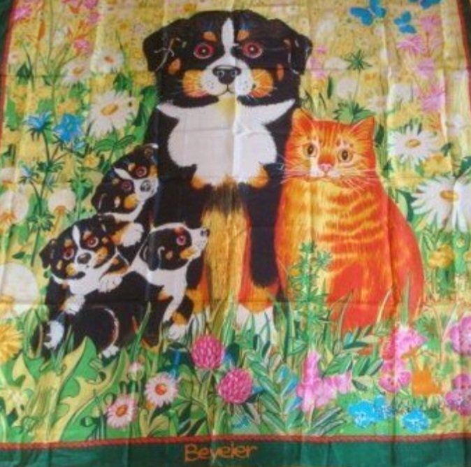 Foulard Vintage En Soie Mousseline GISELA BOUMBERGER - 100% Soie - Dimensions 84 X 88 Cm - Multicolore