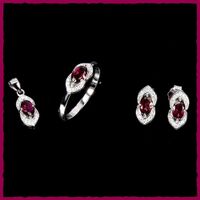 ♛ 3-teiliges Rhodolith Set, Ring Ohrst & Anhänger 925 Silber