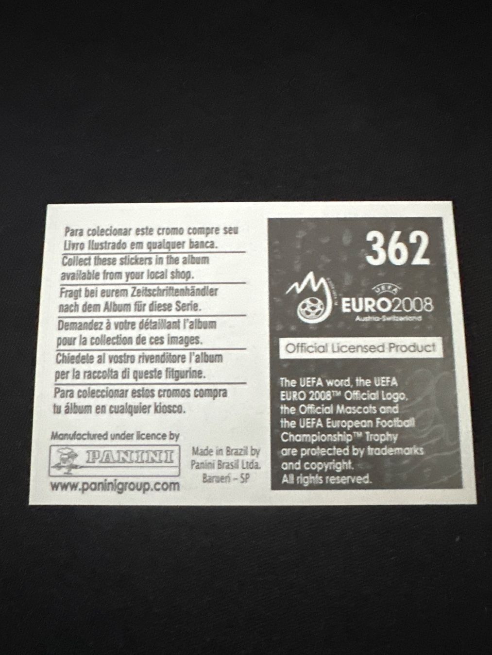 Panini Carte collezionabili: Panini UEFA EM 2008 Sticker - Nr. 362 – Usato da Sulz AG venduto da DealWerk 1