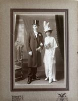 Antike Foto, Brautpaar, Mode, Hut, Jugendstil