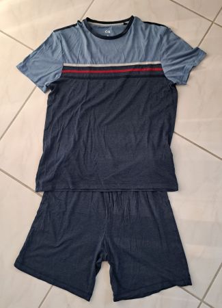 Pyjama 2 teilig blau meliert Grösse M