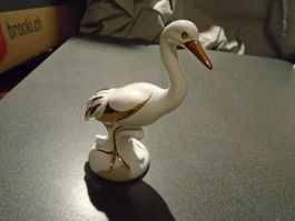 Vogel weiss/goldfarbig, Federn goldfarbig