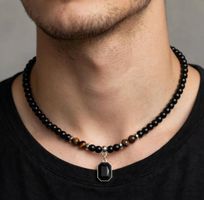 Collana pietre naturali ciondolo nero, uomo