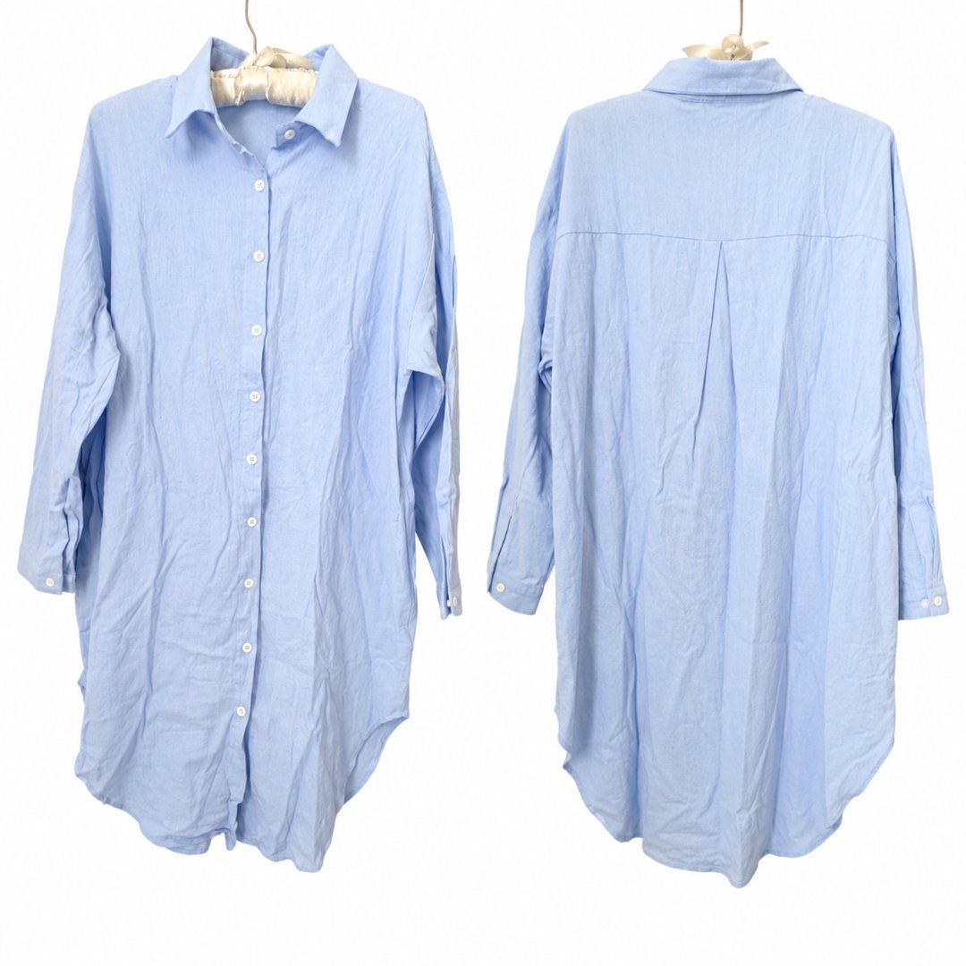 Kleider: Oversize Hemdblusenkleid Baumwolle & Leinen Hellblau XL – Gebraucht aus Porrentruy von MadameResell 1