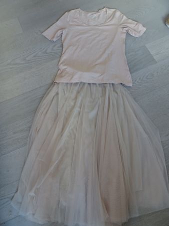 Tüllrock beige, one Size, mit passendem Shirt beige Gr. L
