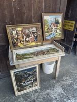 4 Wandbilder Gobelin mit Rahmen 