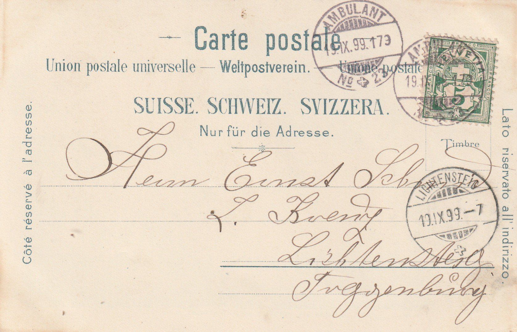 Cartoline postali: Ansichtskarte Reichenbachfall gelaufen 1899 gebraucht – Usato da Rupperswil venduto da Ema10 1