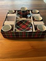 Fancy Tartan espresso Set, Six Cups & Saucers - New in Box!