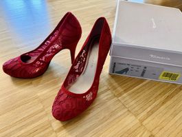 Tamaris Red Lace Heels, Size 37, New