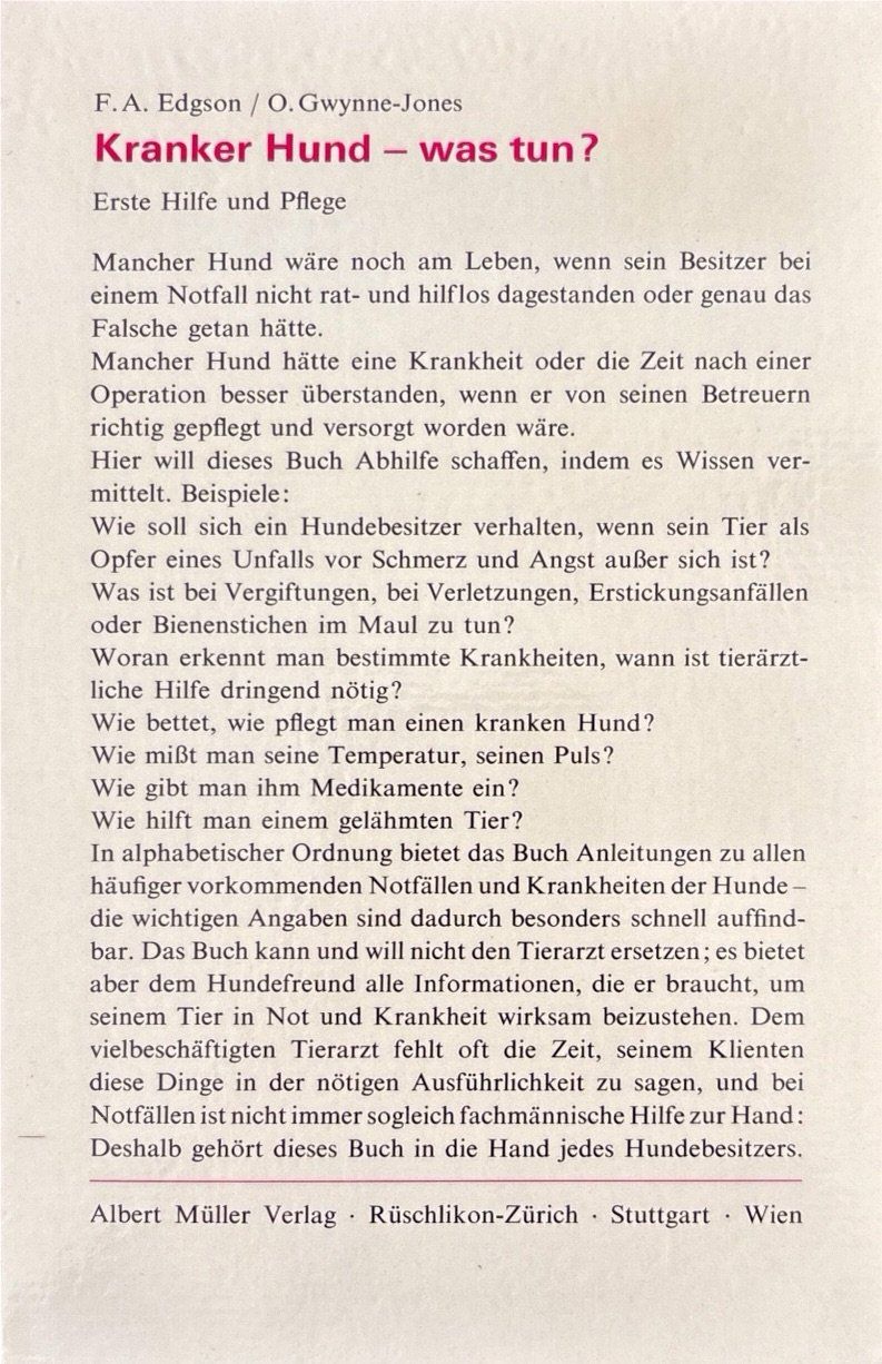 Libri: Edgson F. A., Kranker Hund - was tun? – Usato da Sarnen venduto da Livres 1