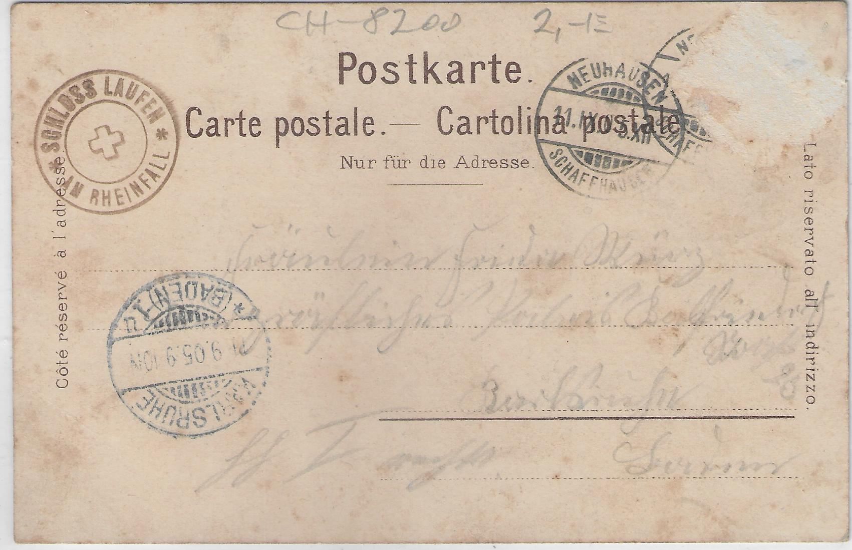 Ansichtskarten: Rheinfall 1905 – Gebraucht aus Ettingen von Kartenplanet 1