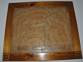 Holz-Pferdebild aus Streichhölzern Vintage Handarbeit