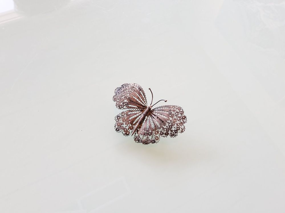 Vintage Exceptionnel Petit fil d'argent Papillon Broche avec travail filagree - Canada