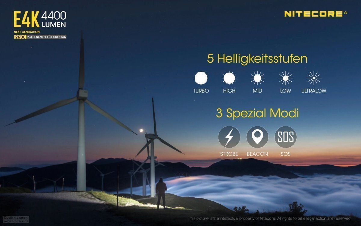 NiteCore Lampade: NiteCore E4K Taschenlampe-4400 Lumen – Nuovo e nell'imballaggio originale da Grüningen venduto da Prolumin 7