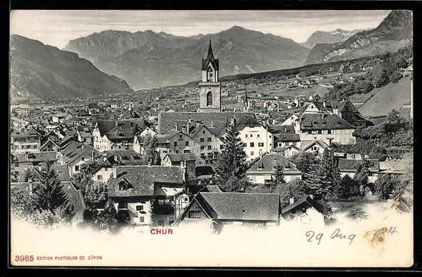 Cartoline postali: AK Chur, Teilansicht mit Kirche – Usato da Berlin venduto da bartko-reher