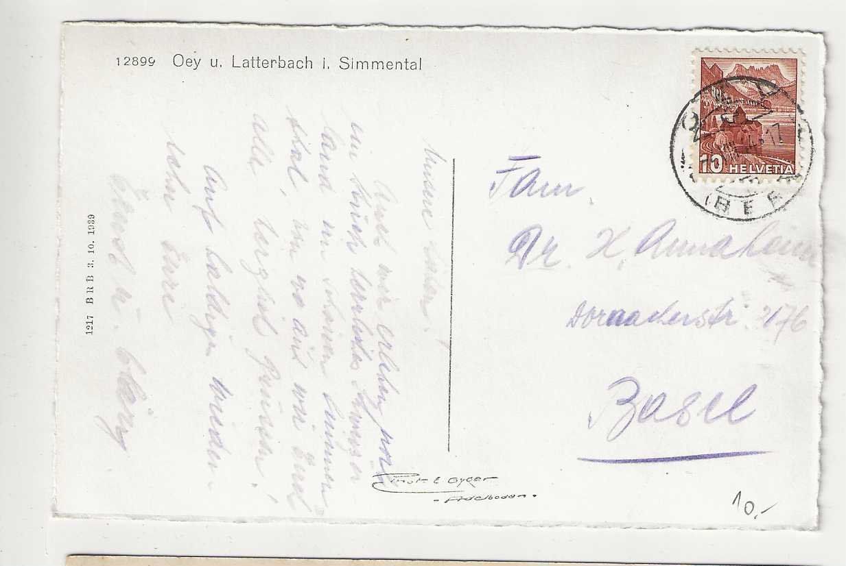 Cartoline postali: Oey u. Latterbach, 1954 – Usato da Spiez venduto da Niesen20 1