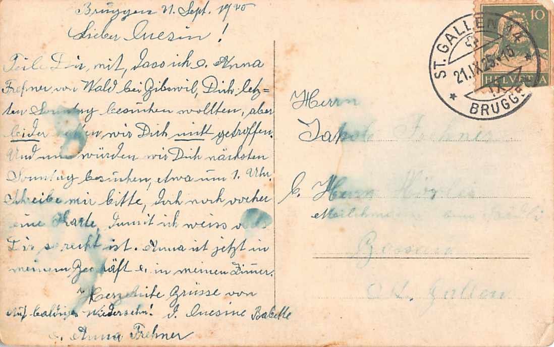 Cartoline postali: GRUSS aus BRUGGEN SG 1925 – Usato da Winterthur venduto da SchatzchischtliWinti 1