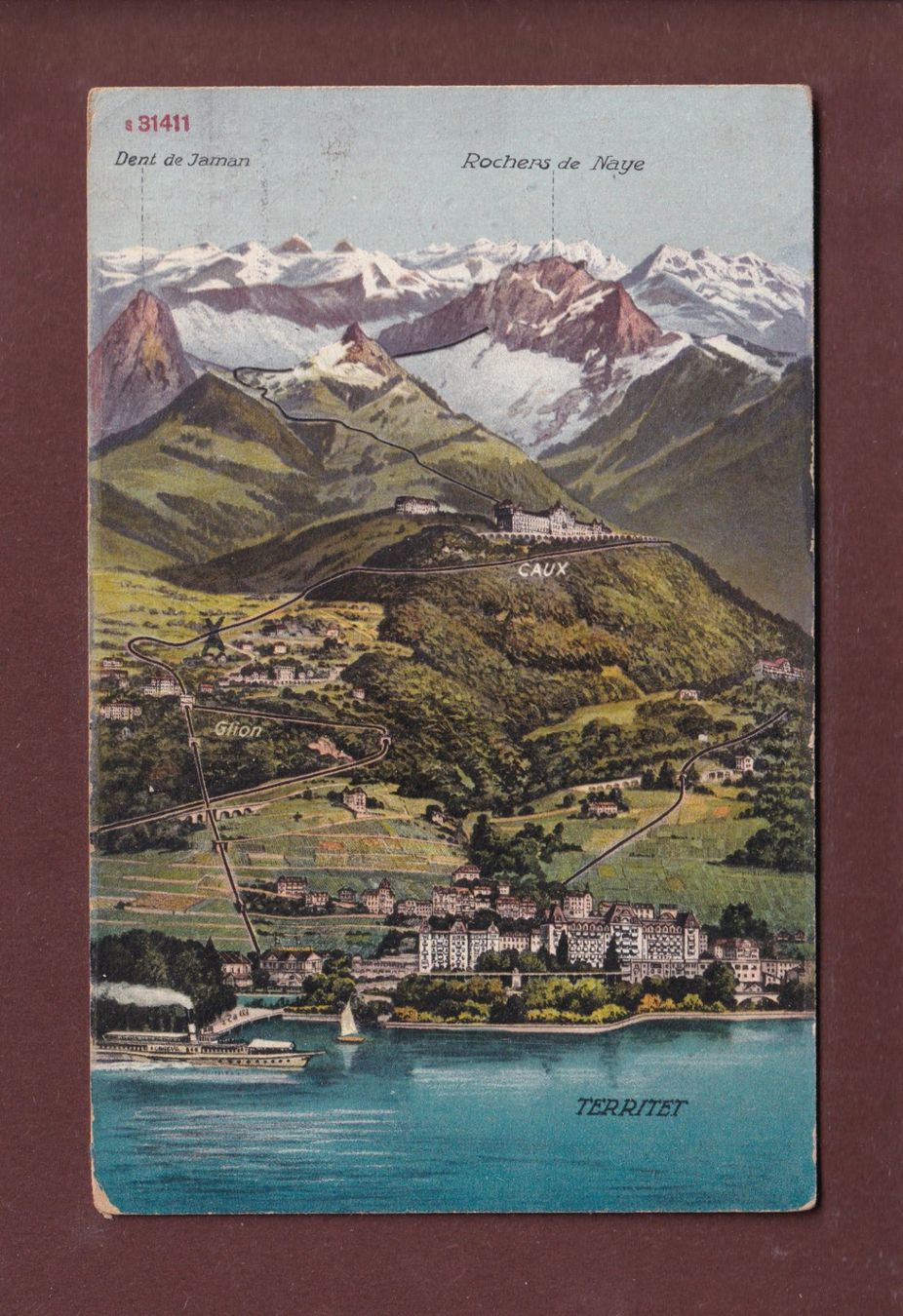 Cartoline postali: TERRITET - Glion - Caux – Usato da Pully venduto da nicecards