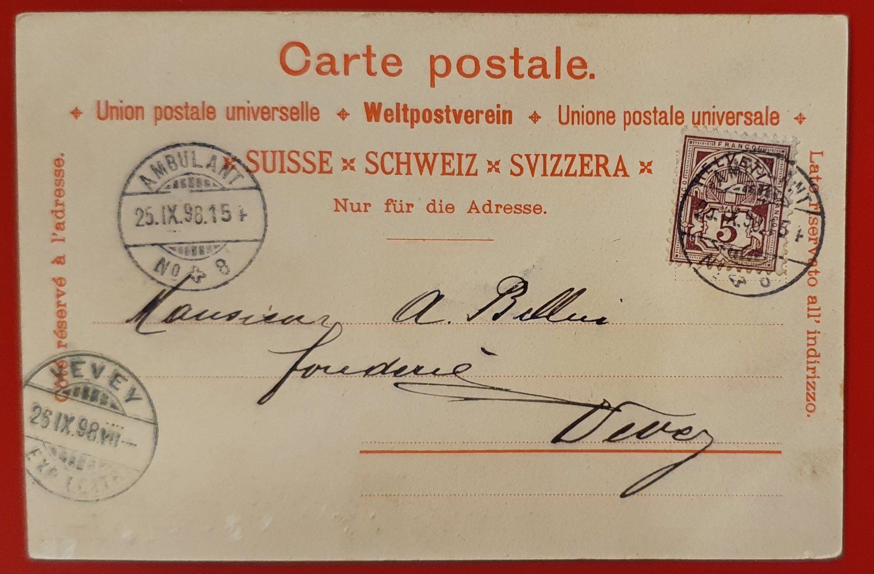 Cartoline postali: Souvenir de Aigle 1898 – Usato da Kreuzlingen venduto da Rschweiz1 1