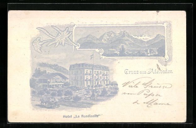 Cartoline postali: Adelboden, Hotel La Rondinetta, Panorama – Usato da Berlin venduto da bartko-reher