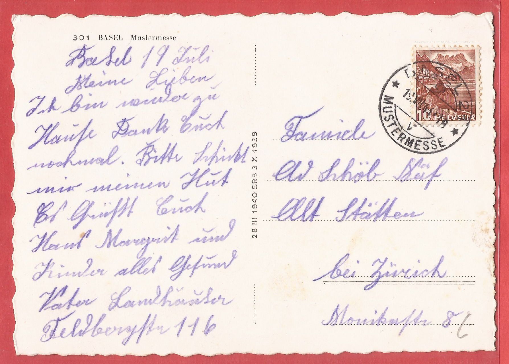 Cartoline postali: Basel - Mustermesse mit Tram - 1944 – Usato da Fislisbach venduto da Porano 1