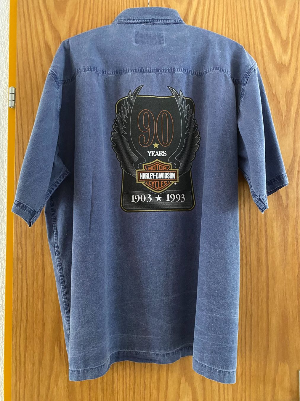 Harley-Davidson Camicie: Blaues Stonewashed Kurzarm Harley Hemd – Usato da Berg TG venduto da Electrolux23 1