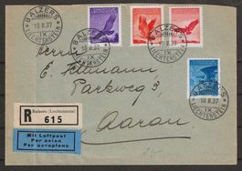 1937 : Flugpostbrief von Balzers - Aarau, KP 290.-