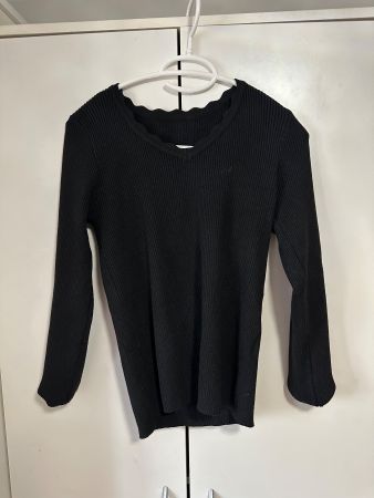 Damen Pullover schwarz Grösse M Rippstrick V-Ausschnitt